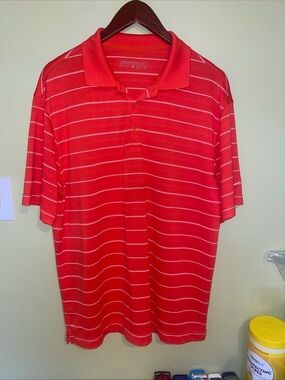 Nike Orange Striped Polo Large great condition dri fit Golf shirt - Men's